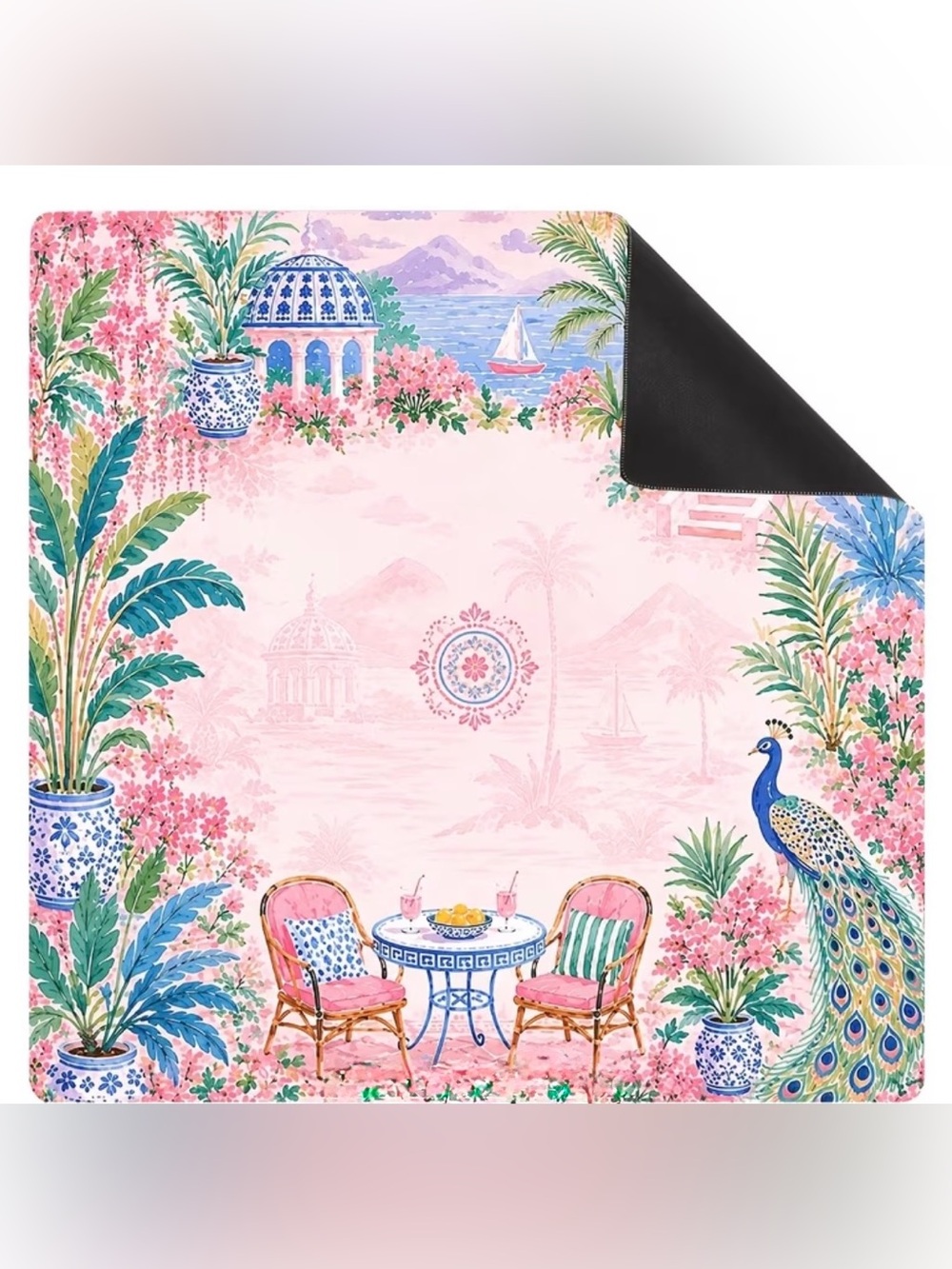 Floral Pink Garden Party Mahjong mat 31.5"